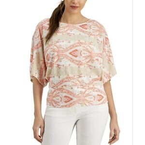 JM Collection Orange Paisley Romance Top Medium NWT